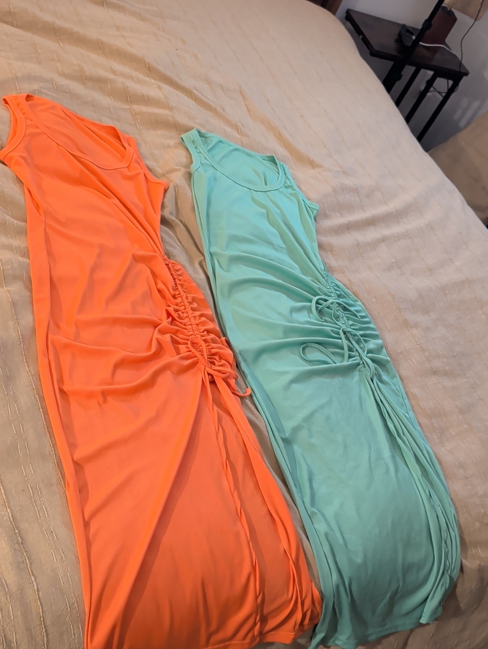 Ladies Orange & Mint Ruched Dresses